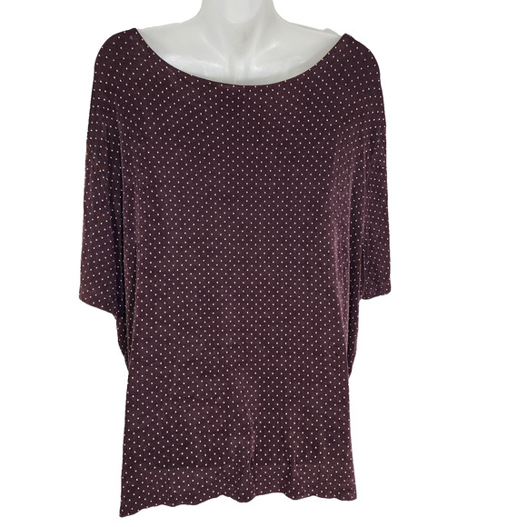 VTG Citiknits Womens Top Size 2X Slinky Stretch Polka Dots Brown Short Sleeve - Picture 2 of 9